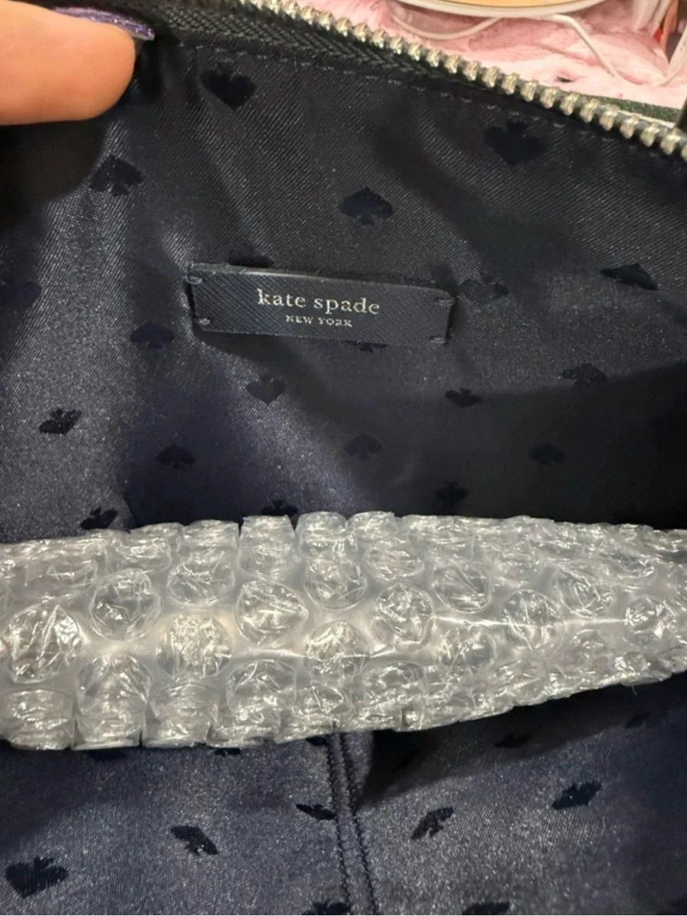 kate spade Silver Glitter Tote with Navy Trim